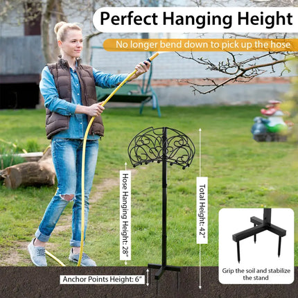 Detachable Freestanding Hose Holder for Outdoor Yard Garden Lawn - Black - Garden Tools