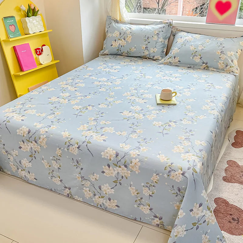 100% Cotton Flower Printed Bed Sheet – Single/Double/King Flat Sheet