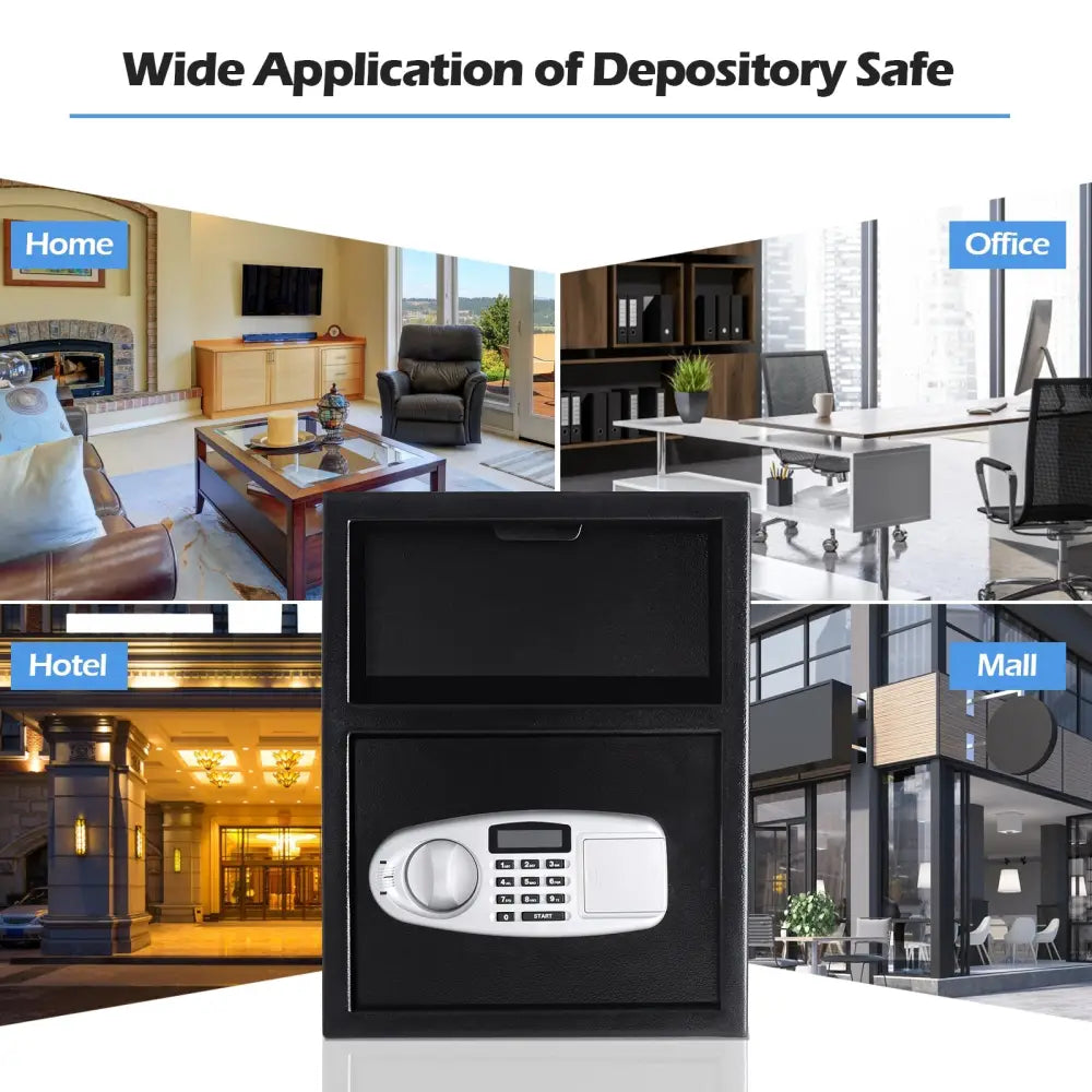 Digital Deposit Safe Box Depository with Front Drop for Jewelry and Cash - Black - Safe Box