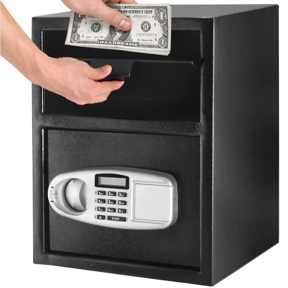 Digital Deposit Safe Box Depository with Front Drop for Jewelry and Cash - Black - Safe Box
