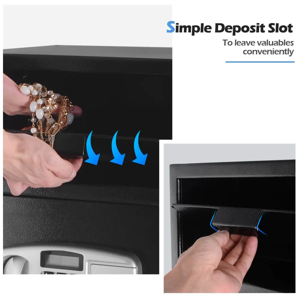 Digital Deposit Safe Box Depository with Front Drop for Jewelry and Cash - Black - Safe Box