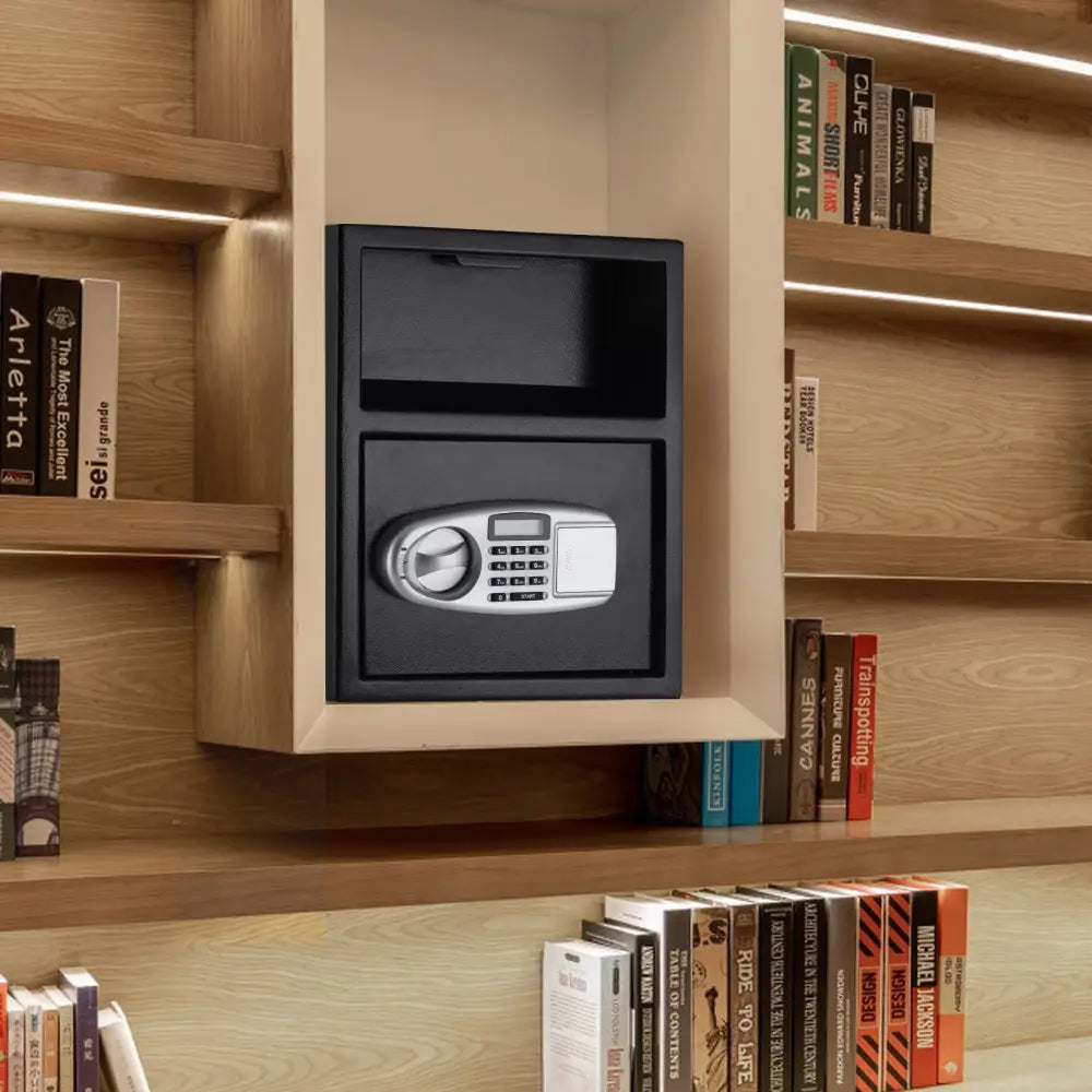 Digital Deposit Safe Box Depository with Front Drop for Jewelry and Cash - Black - Safe Box