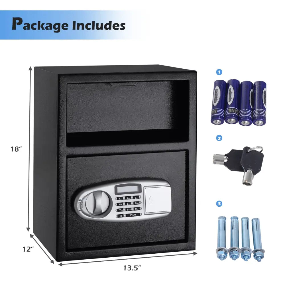 Digital Deposit Safe Box Depository with Front Drop for Jewelry and Cash - Black - Safe Box