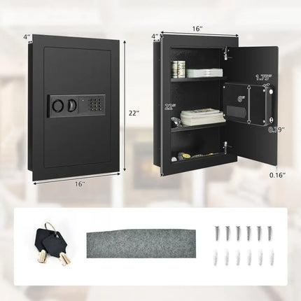 Digital Flat Recessed Wall Safe Security Lock Gun Cash Box-Black - Black - Safe Box