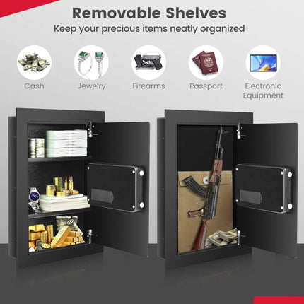 Digital Flat Recessed Wall Safe Security Lock Gun Cash Box-Black - Black - Safe Box