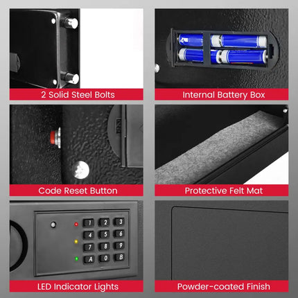 Digital Flat Recessed Wall Safe Security Lock Gun Cash Box-Black - Black - Safe Box