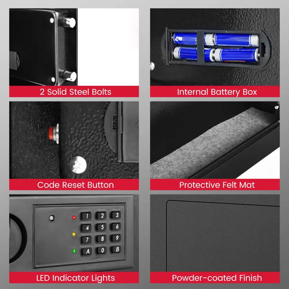 Digital Flat Recessed Wall Safe Security Lock Gun Cash Box-Black - Black - Safe Box
