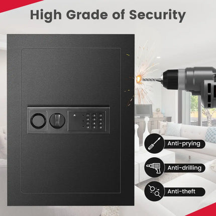 Digital Flat Recessed Wall Safe Security Lock Gun Cash Box-Black - Black - Safe Box