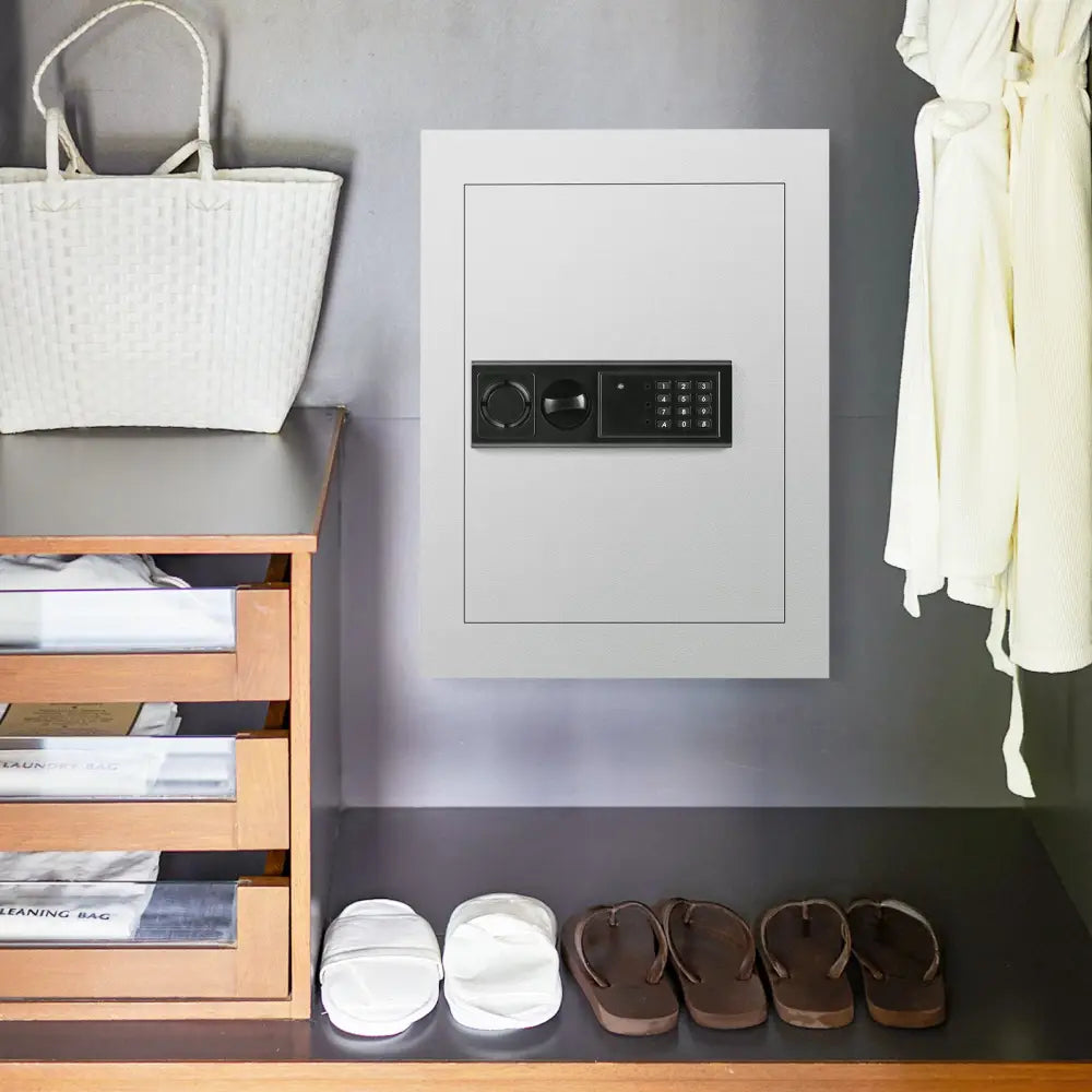 Digital Flat Recessed Wall Safe Security Lock Gun Cash Box-White - White - Safe Box