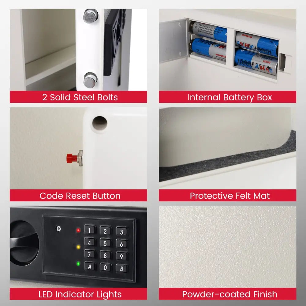 Digital Flat Recessed Wall Safe Security Lock Gun Cash Box-White - White - Safe Box