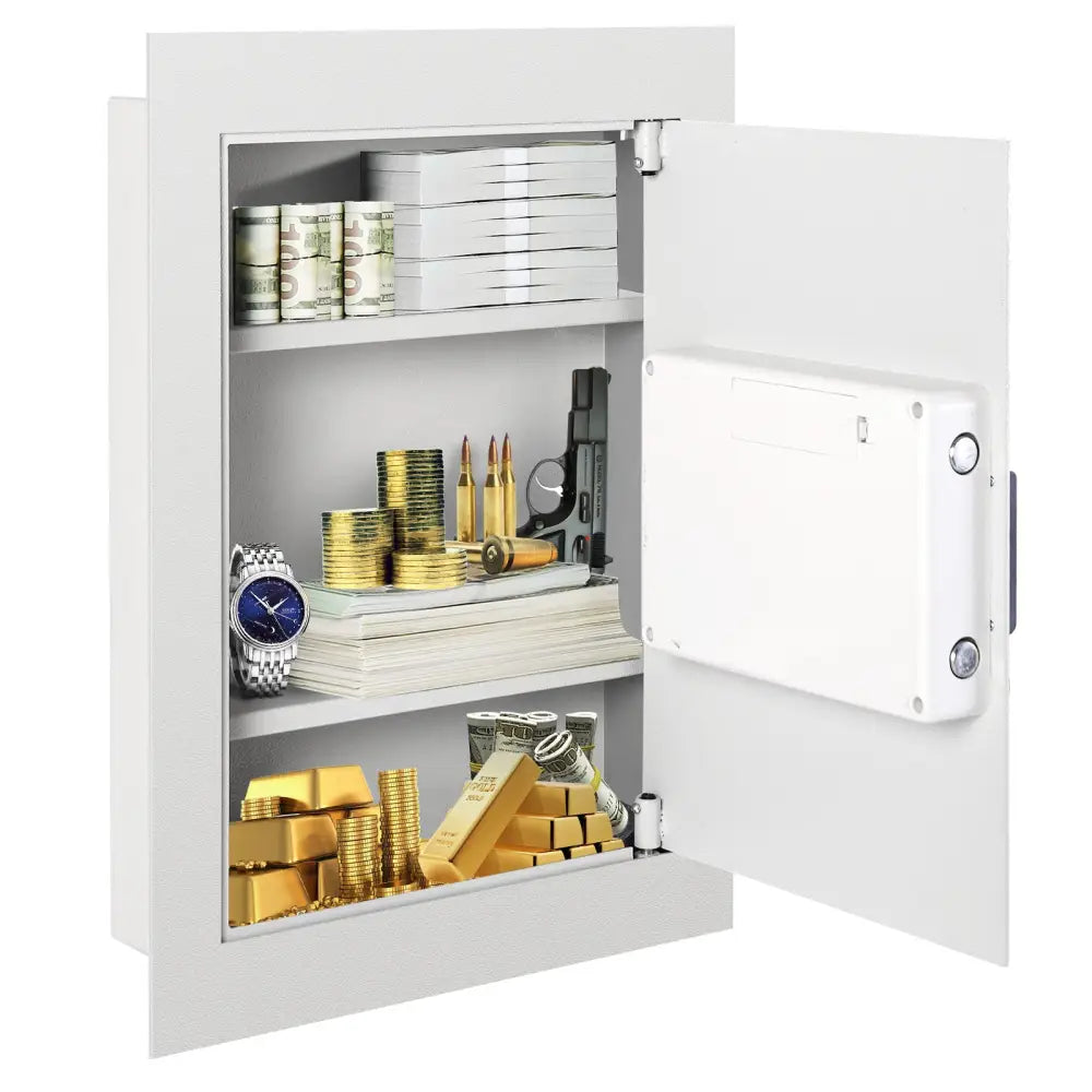 Digital Flat Recessed Wall Safe Security Lock Gun Cash Box-White - White - Safe Box