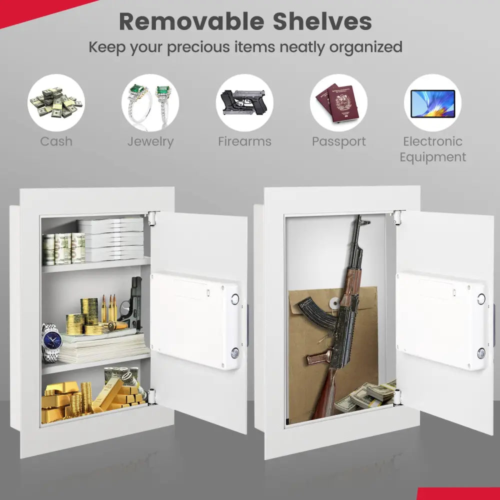 Digital Flat Recessed Wall Safe Security Lock Gun Cash Box-White - White - Safe Box