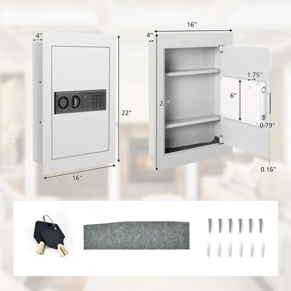 Digital Flat Recessed Wall Safe Security Lock Gun Cash Box-White - White - Safe Box