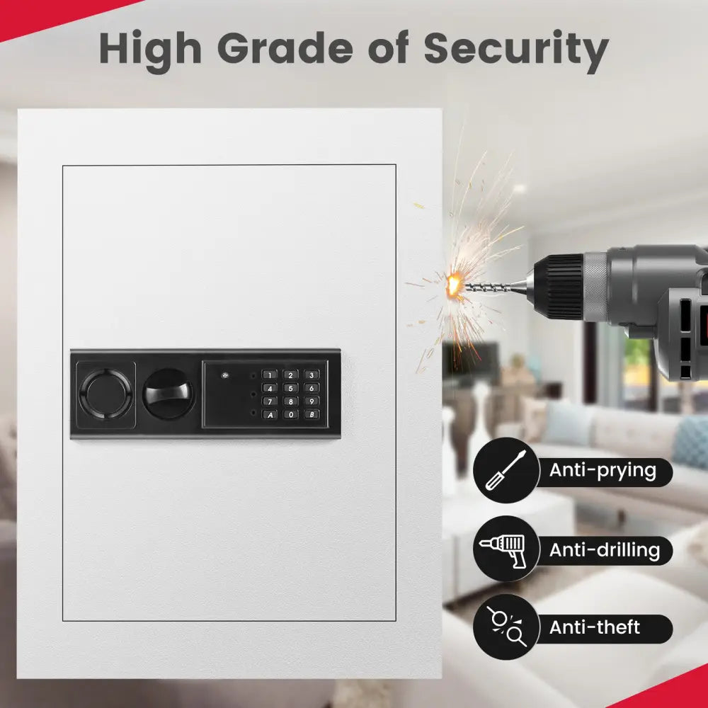 Digital Flat Recessed Wall Safe Security Lock Gun Cash Box-White - White - Safe Box