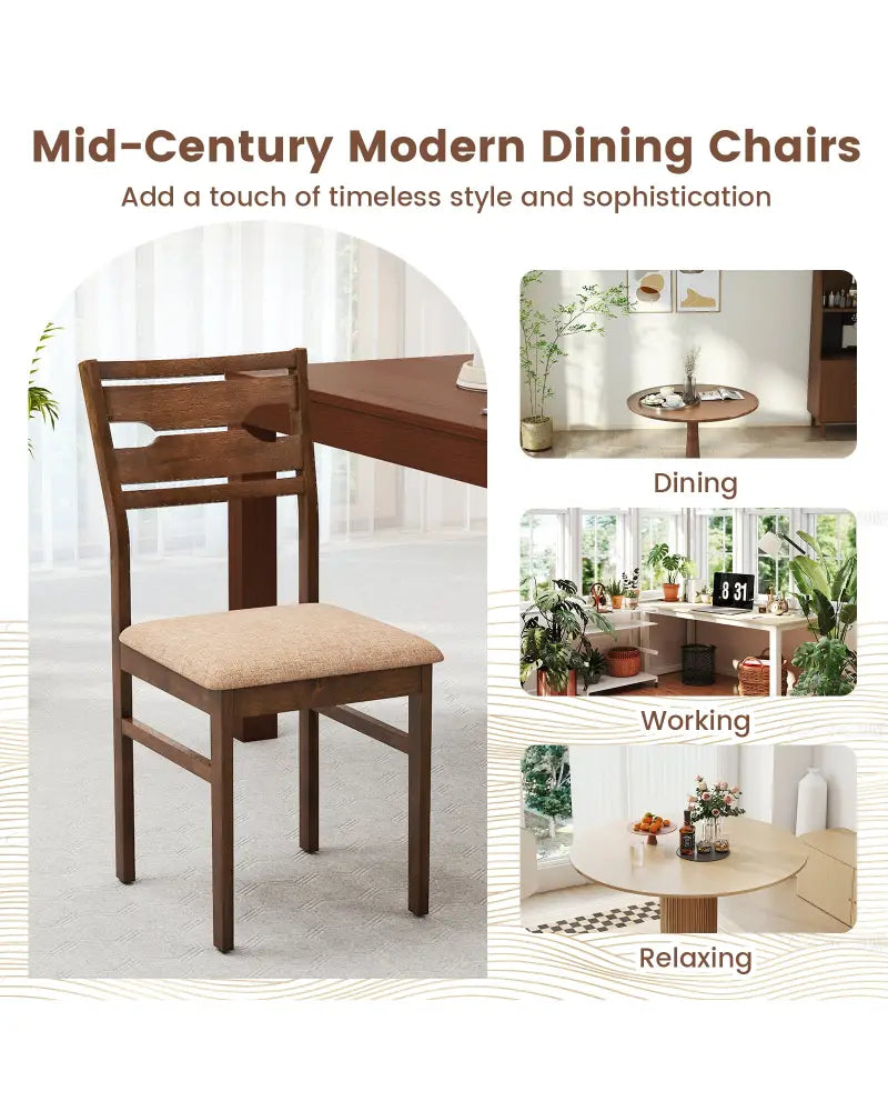 Dining Chair Set of 2/4 with Rubber Wood Frame and Padded Seat-2 - Dining Chairs