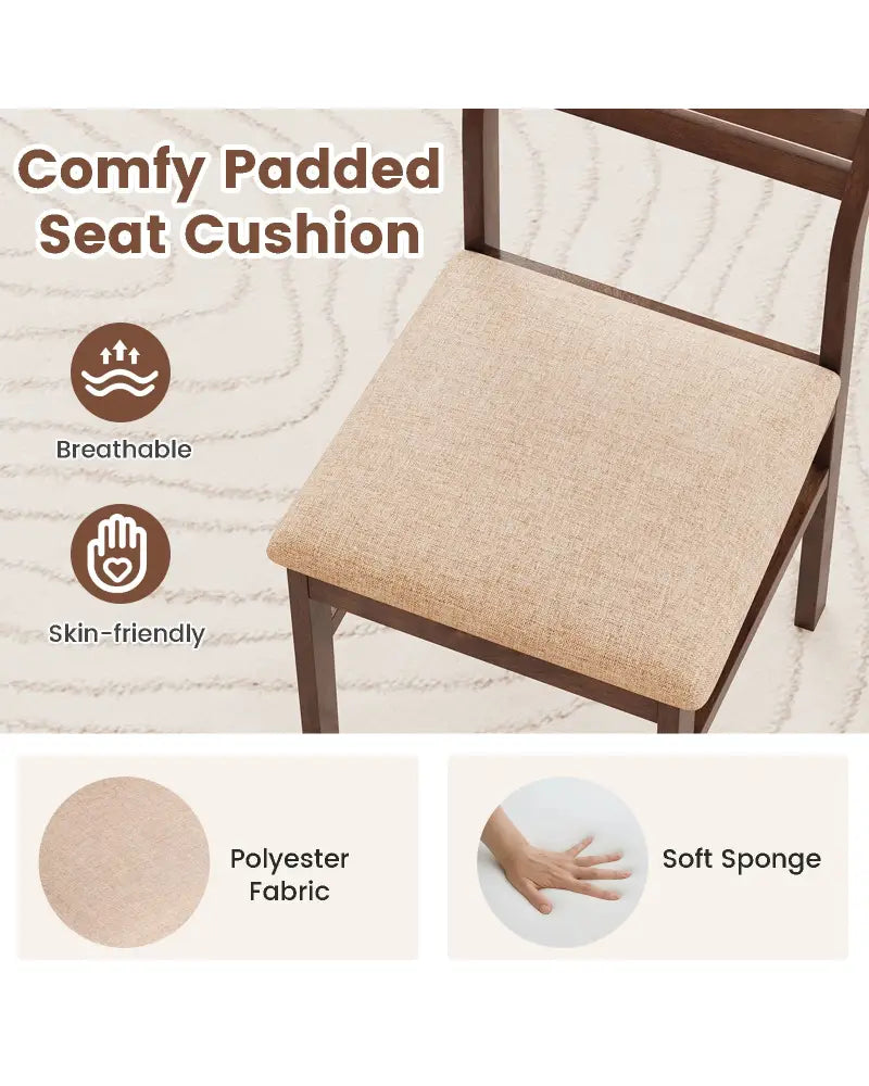 Dining Chair Set of 2/4 with Rubber Wood Frame and Padded Seat-2 - Dining Chairs