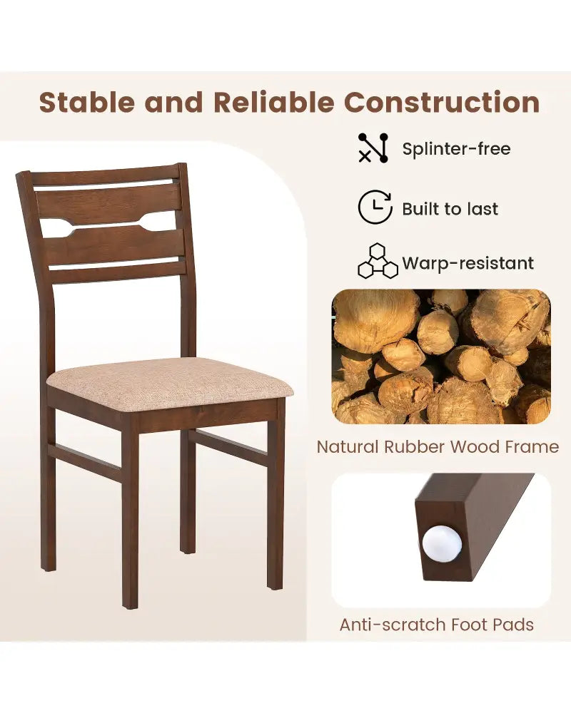 Dining Chair Set of 2/4 with Rubber Wood Frame and Padded Seat-2 - Dining Chairs