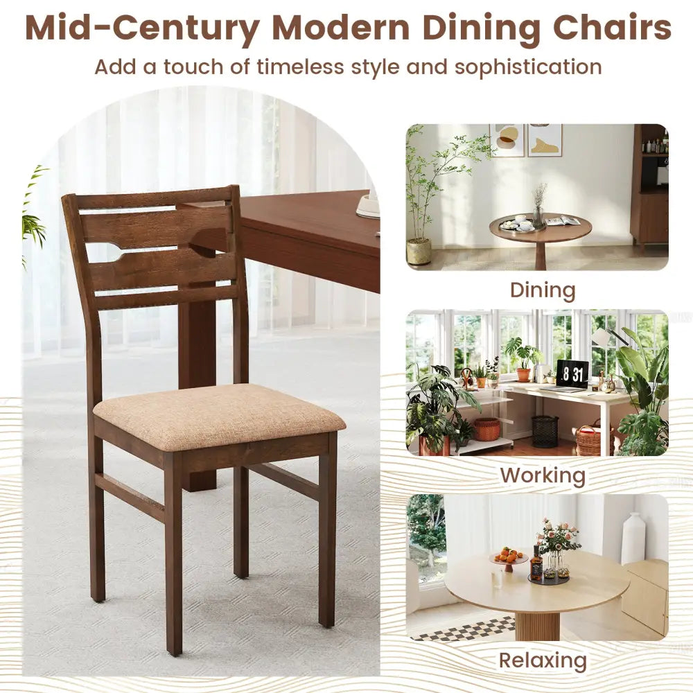 Dining Chair Set of 2/4 with Rubber Wood Frame and Padded Seat-4 - Dining Chairs
