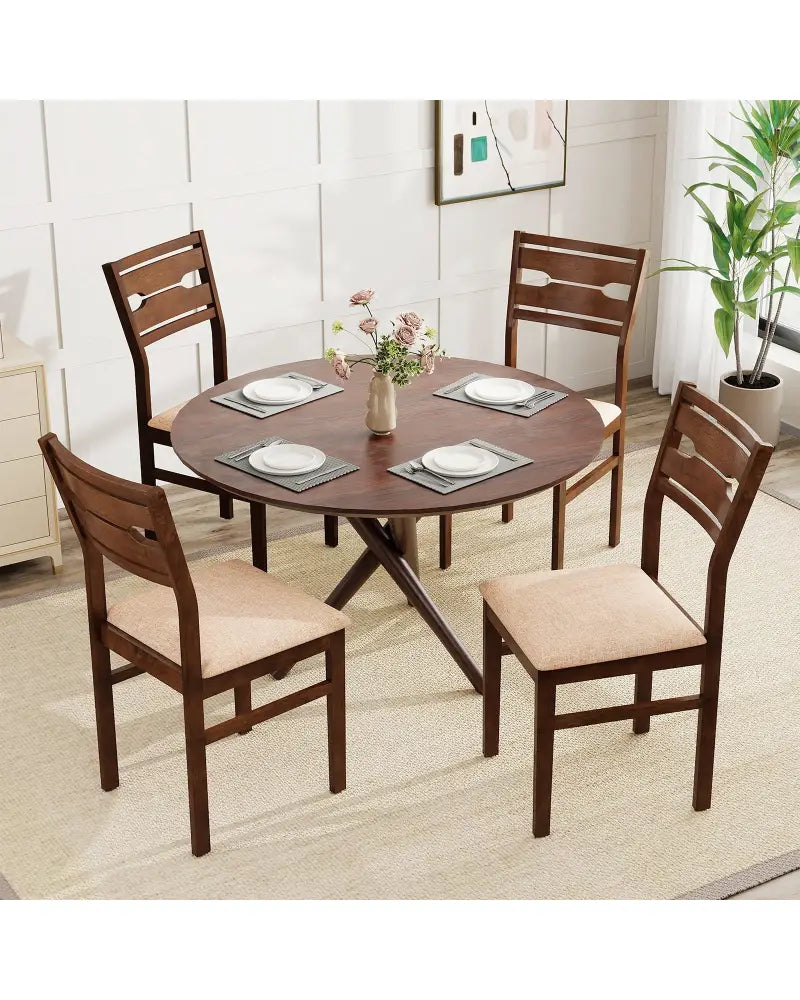 Dining Chair Set of 2/4 with Rubber Wood Frame and Padded Seat-4 - Dining Chairs