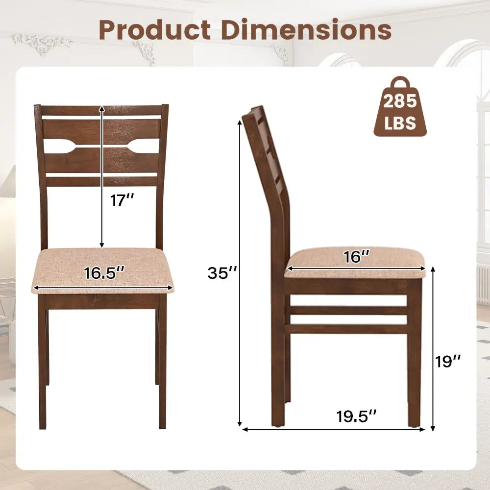 Dining Chair Set of 2/4 with Rubber Wood Frame and Padded Seat-4 - Dining Chairs