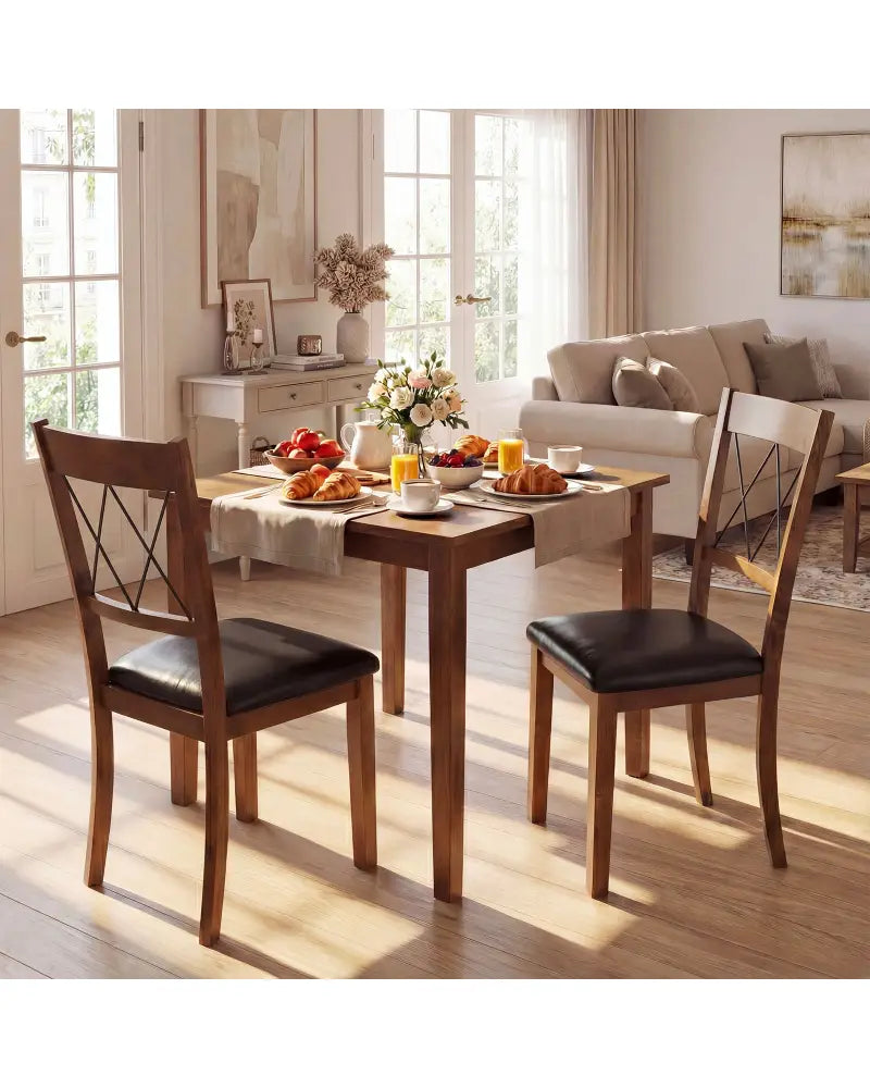 Dining Chair Set of 2 Fabric Upholstered Kitchen Armless Chairs with Rubber Wood Frame-Walnut - Walnut - Dining Chairs