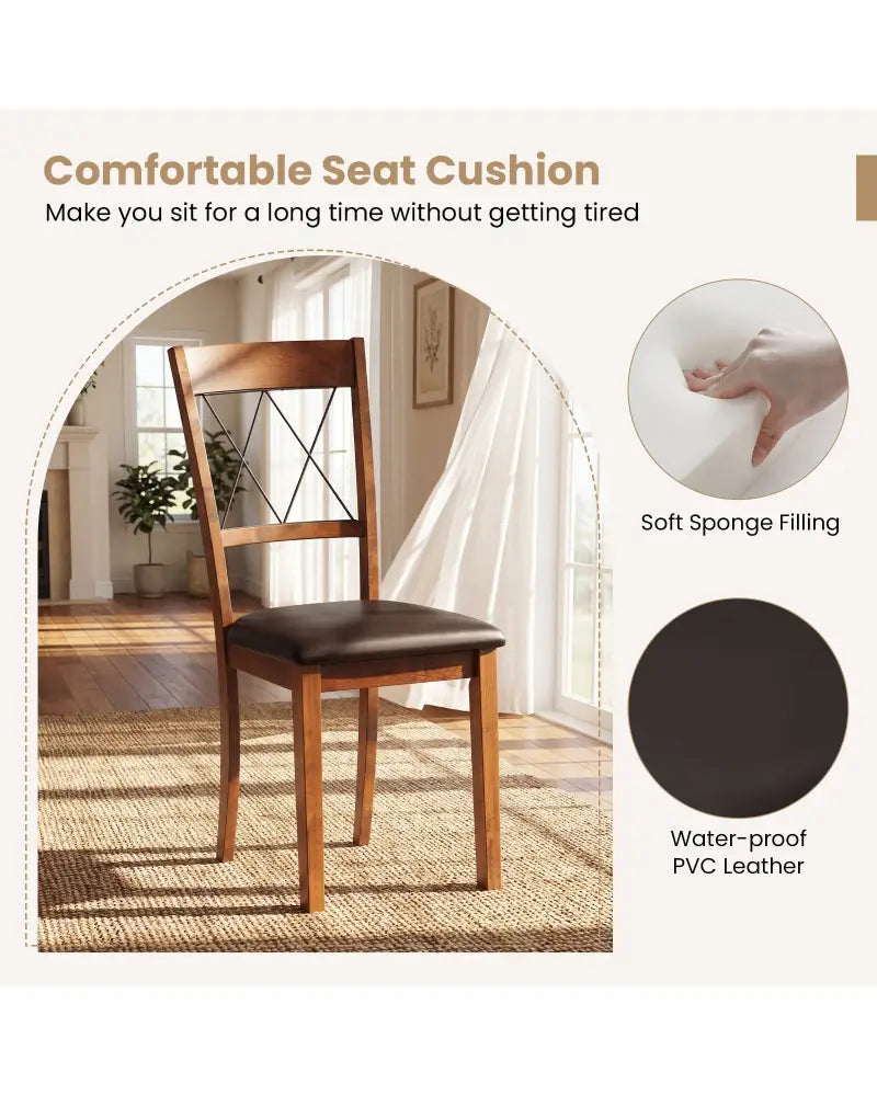 Dining Chair Set of 2 Fabric Upholstered Kitchen Armless Chairs with Rubber Wood Frame-Walnut - Walnut - Dining Chairs