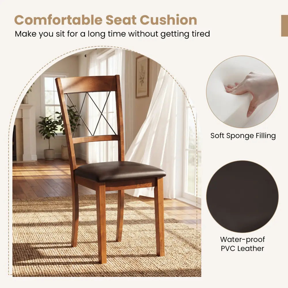 Dining Chair Set of 2 Fabric Upholstered Kitchen Armless Chairs with Rubber Wood Frame-Walnut - Walnut - Dining Chairs