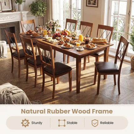 Dining Chair Set of 2 Fabric Upholstered Kitchen Armless Chairs with Rubber Wood Frame-Walnut - Walnut - Dining Chairs