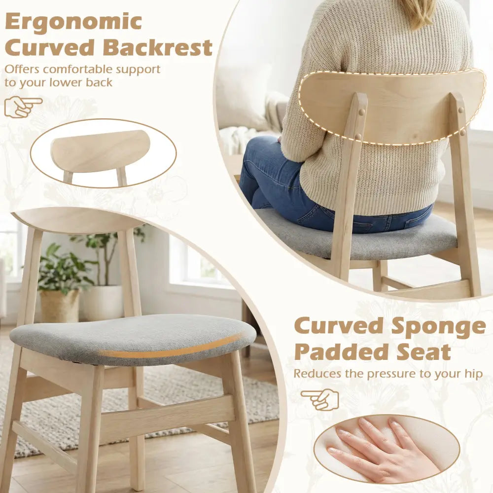 Dining Chair Set of 2 Fabric Upholstered Kitchen Armless Chairs-Natural - Natural - Dining Chairs