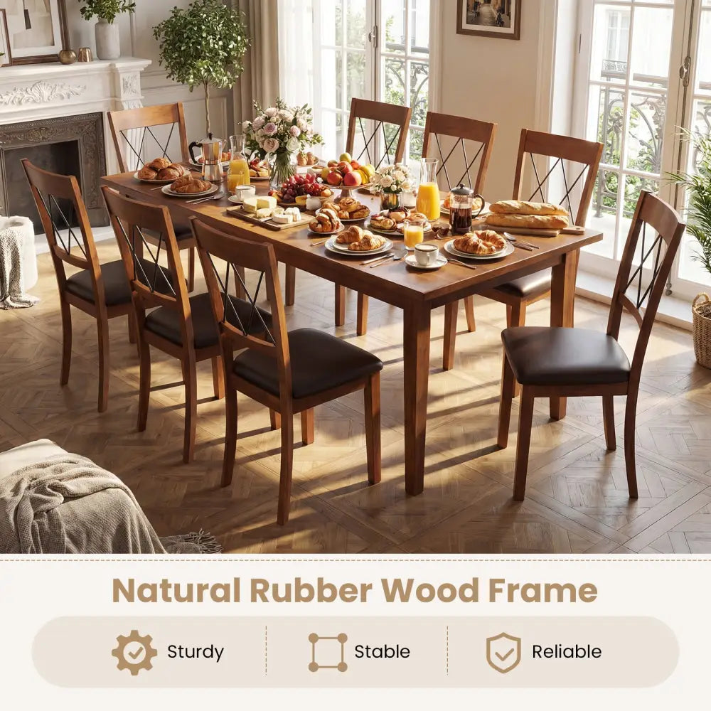 Dining Chair Set of 2 Fabric Upholstered Kitchen Armless Chairs with Rubber Wood Frame-Walnut - Walnut - Dining Chairs