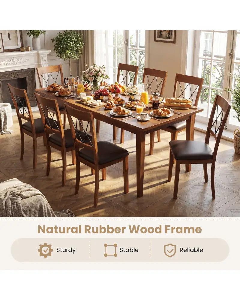 Dining Chair Set of 2 Fabric Upholstered Kitchen Armless Chairs with Rubber Wood Frame-Walnut - Walnut - Dining Chairs