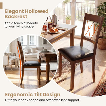 Dining Chair Set of 2 Fabric Upholstered Kitchen Armless Chairs with Rubber Wood Frame-Walnut - Walnut - Dining Chairs