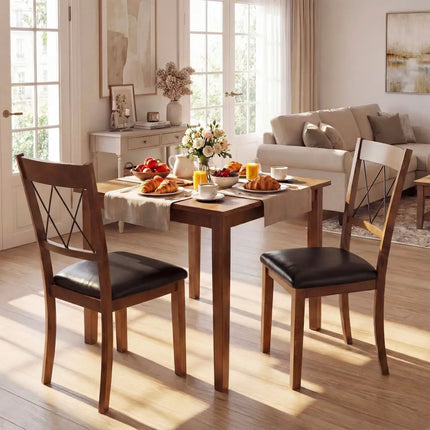 Dining Chair Set of 2 Fabric Upholstered Kitchen Armless Chairs with Rubber Wood Frame-Walnut - Walnut - Dining Chairs