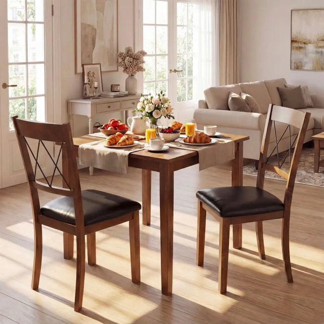 Dining Chair Set of 2 Fabric Upholstered Kitchen Armless Chairs with Rubber Wood Frame-Walnut - Walnut - Dining Chairs