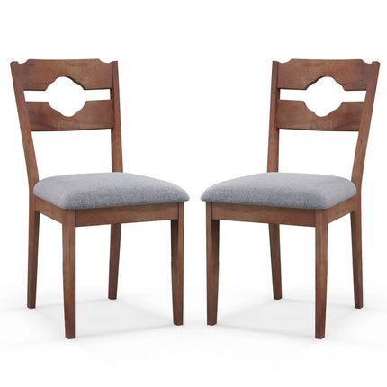 Dining Chair Set of 2 Fabric Upholstered Kitchen Chairs with Padded Seat and High Back-Gray - Gray - Dining Chairs