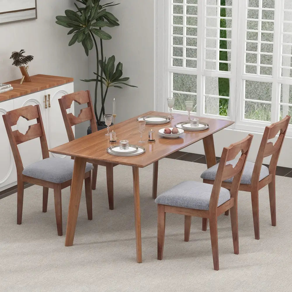 Dining Chair Set of 2 Fabric Upholstered Kitchen Chairs with Padded Seat and High Back-Gray - Gray - Dining Chairs