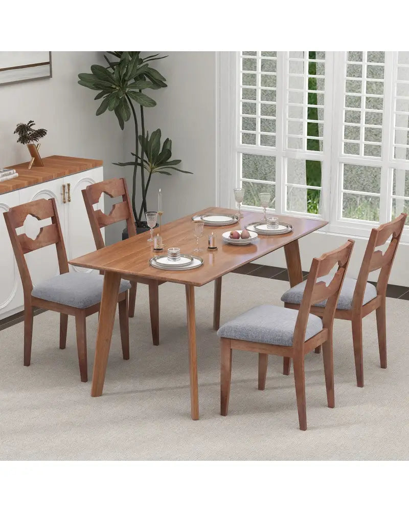Dining Chair Set of 2 Fabric Upholstered Kitchen Chairs with Padded Seat and High Back-Gray - Gray - Dining Chairs