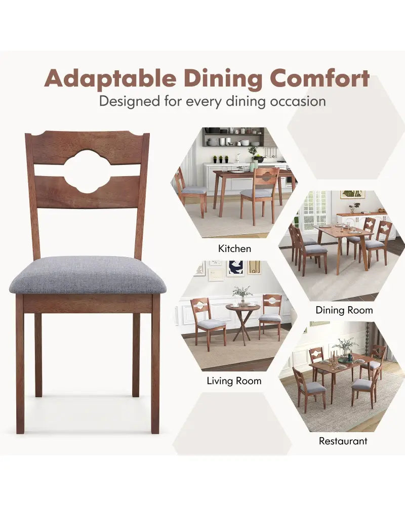 Dining Chair Set of 2 Fabric Upholstered Kitchen Chairs with Padded Seat and High Back-Gray - Gray - Dining Chairs
