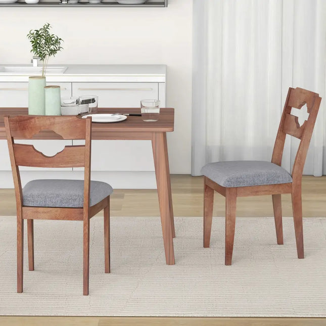 Dining Chair Set of 2 Fabric Upholstered Kitchen Chairs with Padded Seat and High Back-Gray - Gray - Dining Chairs