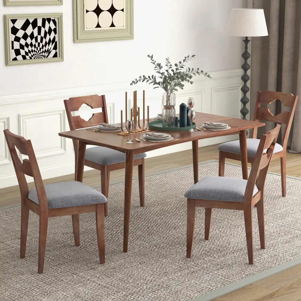 Dining Chair Set of 2 Fabric Upholstered Kitchen Chairs with Padded Seat and High Back-Gray - Gray - Dining Chairs