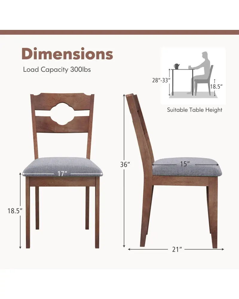Dining Chair Set of 2 Fabric Upholstered Kitchen Chairs with Padded Seat and High Back-Gray - Gray - Dining Chairs