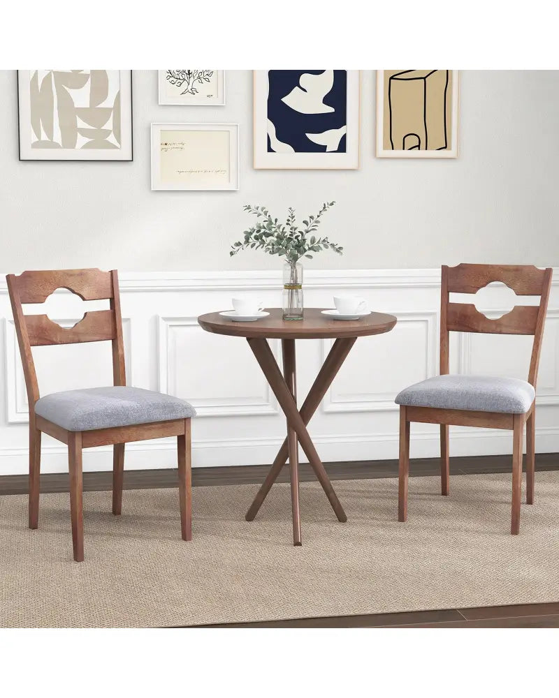 Dining Chair Set of 2 Fabric Upholstered Kitchen Chairs with Padded Seat and High Back-Gray - Gray - Dining Chairs