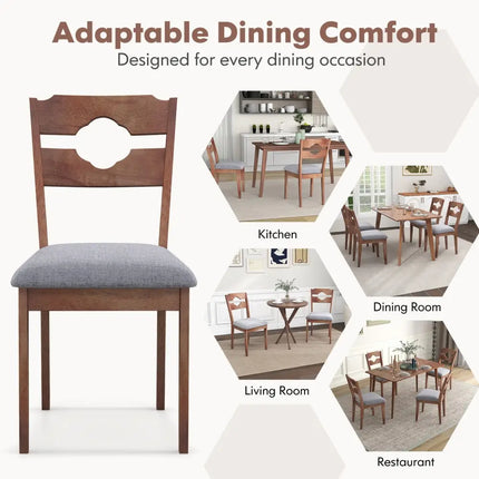 Dining Chair Set of 2 Fabric Upholstered Kitchen Chairs with Padded Seat and High Back-Gray - Gray - Dining Chairs