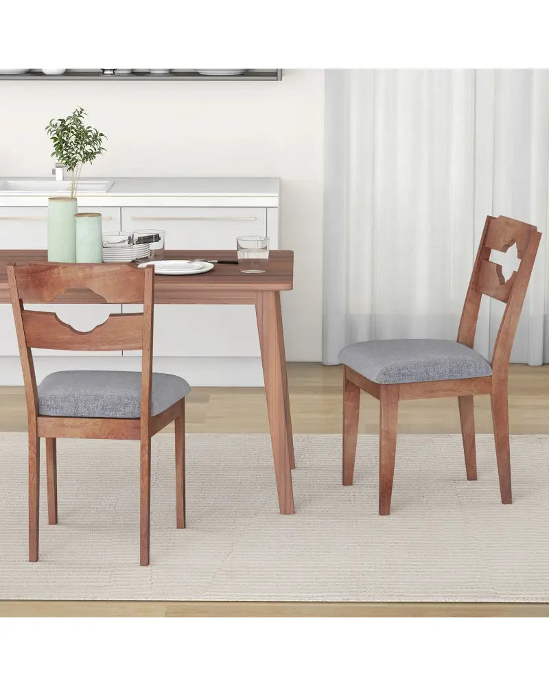 Dining Chair Set of 2 Fabric Upholstered Kitchen Chairs with Padded Seat and High Back-Gray - Gray - Dining Chairs