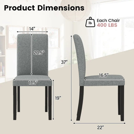 Dining Chair Set of 2 Mid-Century Modern Chairs with Rubber Wood Legs-Gray - Gray - Dining Chairs