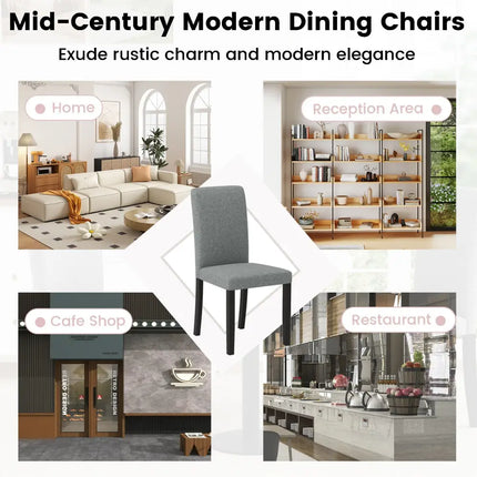 Dining Chair Set of 2 Mid-Century Modern Chairs with Rubber Wood Legs-Gray - Gray - Dining Chairs