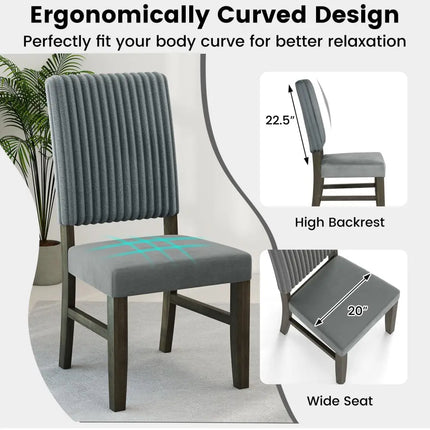 Dining Chair Set of 2 Mid-Century Modern Velvet Fabric Upholstered Chairs-Grey - Gray - Dining Chairs