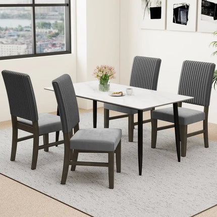 Dining Chair Set of 2 Mid-Century Modern Velvet Fabric Upholstered Chairs-Grey - Gray - Dining Chairs