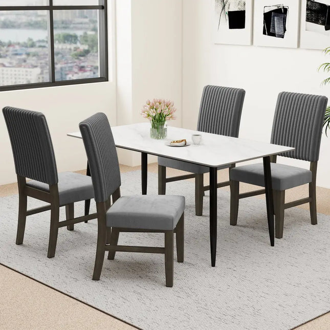 Dining Chair Set of 2 Mid-Century Modern Velvet Fabric Upholstered Chairs-Grey - Gray - Dining Chairs
