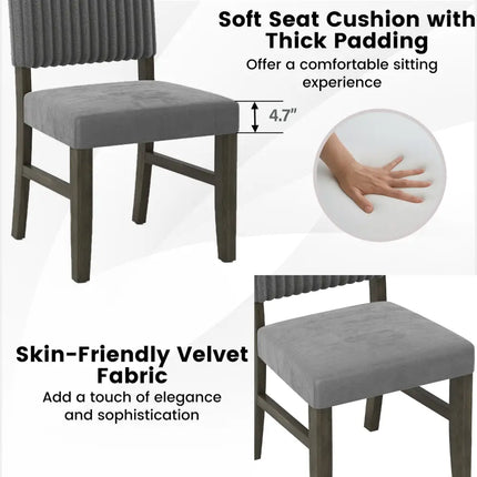 Dining Chair Set of 2 Mid-Century Modern Velvet Fabric Upholstered Chairs-Grey - Gray - Dining Chairs